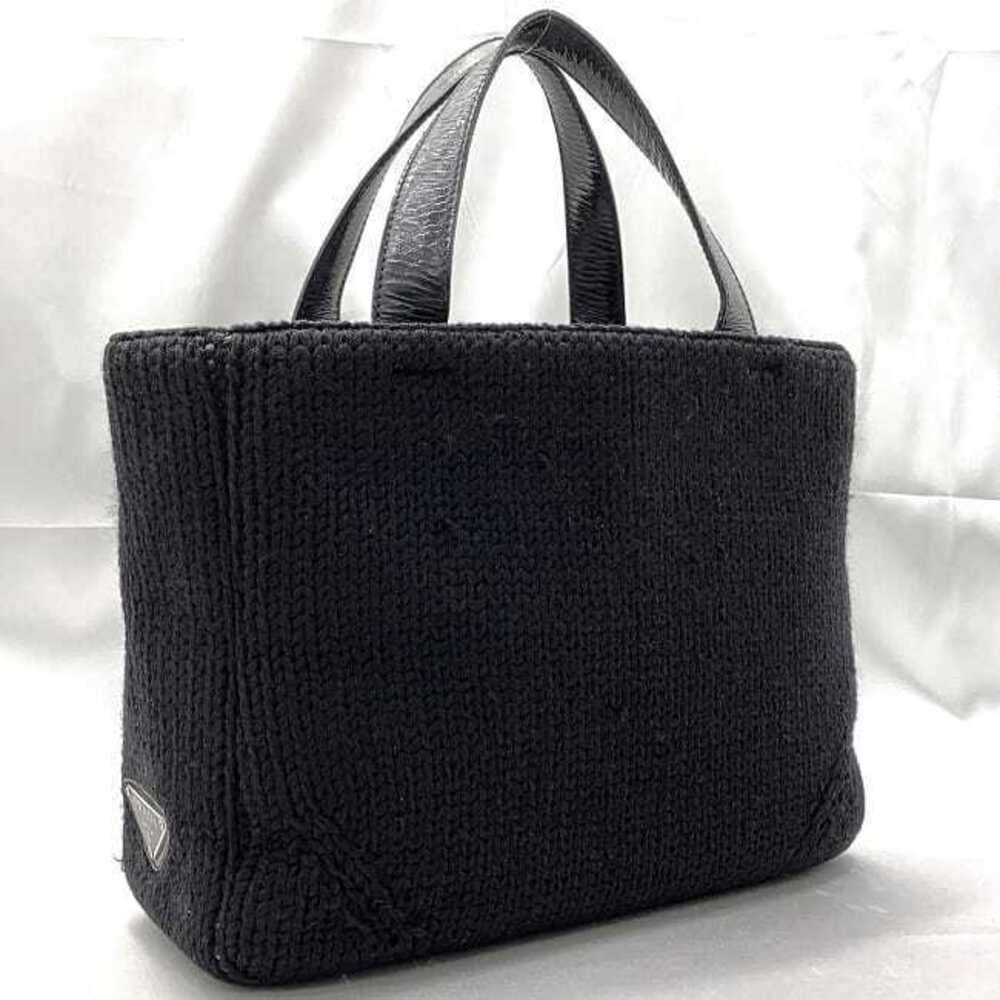 Prada Handbag Black Nero Black MAGLIA VITELL Wool Leather Triangle Logo Plate - Picture 8 of 10